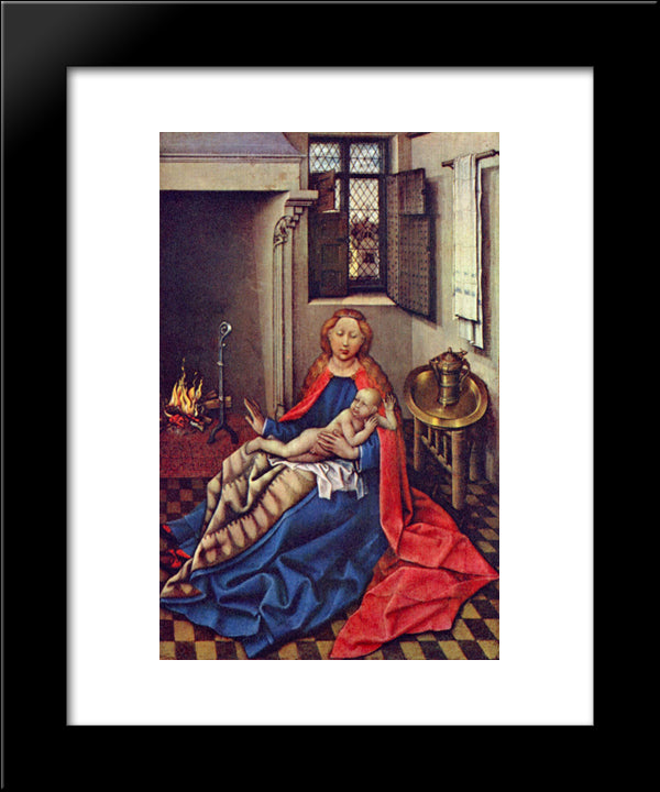 Madonna And Child Before A Fireplace 20x24 Black Modern Wood Framed Art Print Poster by Campin, Robert