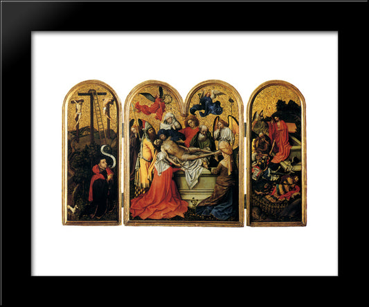 Triptych The Two Thieves With The Empty Cross, The Entombment, The Resurrection 20x24 Black Modern Wood Framed Art Print Poster by Campin, Robert