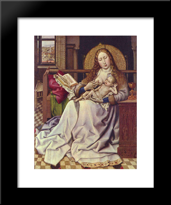 Virgin And Child Before A Firescreen 20x24 Black Modern Wood Framed Art Print Poster by Campin, Robert