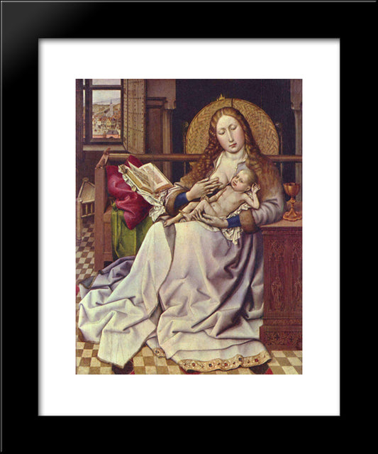 Virgin And Child Before A Firescreen 20x24 Black Modern Wood Framed Art Print Poster by Campin, Robert