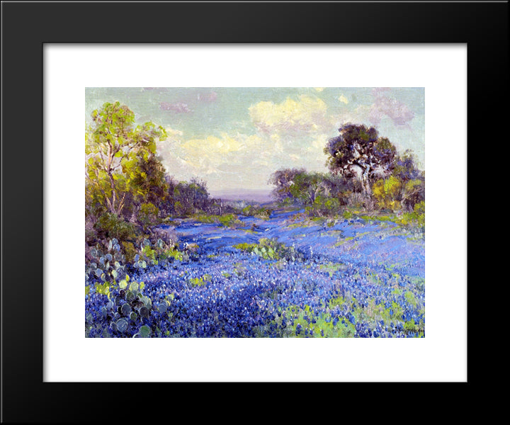 Blue Bonnets At Late Afternoon 20x24 Black Modern Wood Framed Art Print Poster by Onderdonk, Robert Julian