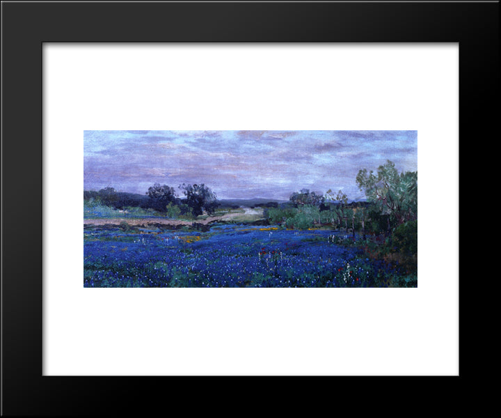Blue Bonnets At Twilight 20x24 Black Modern Wood Framed Art Print Poster by Onderdonk, Robert Julian
