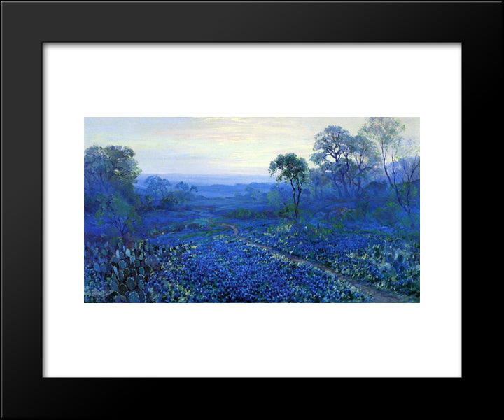 Bluebonnet Landscape With Catci, Road And Mountain Laurel 20x24 Black Modern Wood Framed Art Print Poster by Onderdonk, Robert Julian