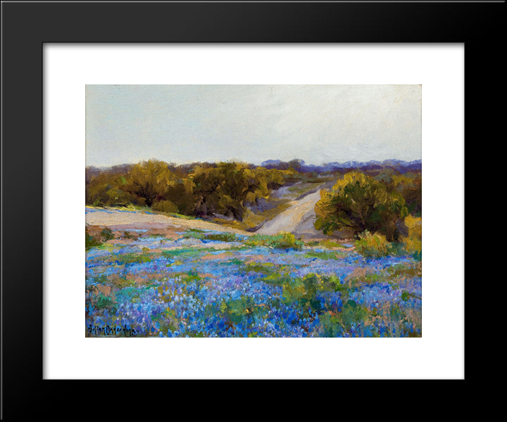 Bluebonnets At Late Afternoon 20x24 Black Modern Wood Framed Art Print Poster by Onderdonk, Robert Julian