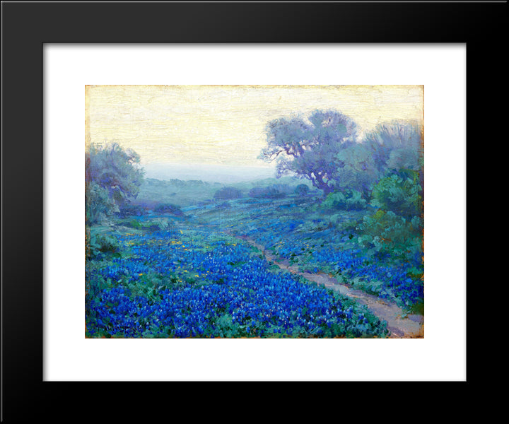 Bluebonnets At Sunrise 20x24 Black Modern Wood Framed Art Print Poster by Onderdonk, Robert Julian