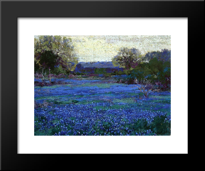 Bluebonnets On A Grey Day 20x24 Black Modern Wood Framed Art Print Poster by Onderdonk, Robert Julian