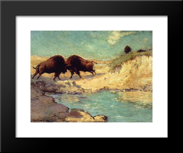 Buffalo Hunt 20x24 Black Modern Wood Framed Art Print Poster by Onderdonk, Robert Julian