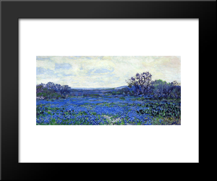 Field Of Bluebonnets 20x24 Black Modern Wood Framed Art Print Poster by Onderdonk, Robert Julian