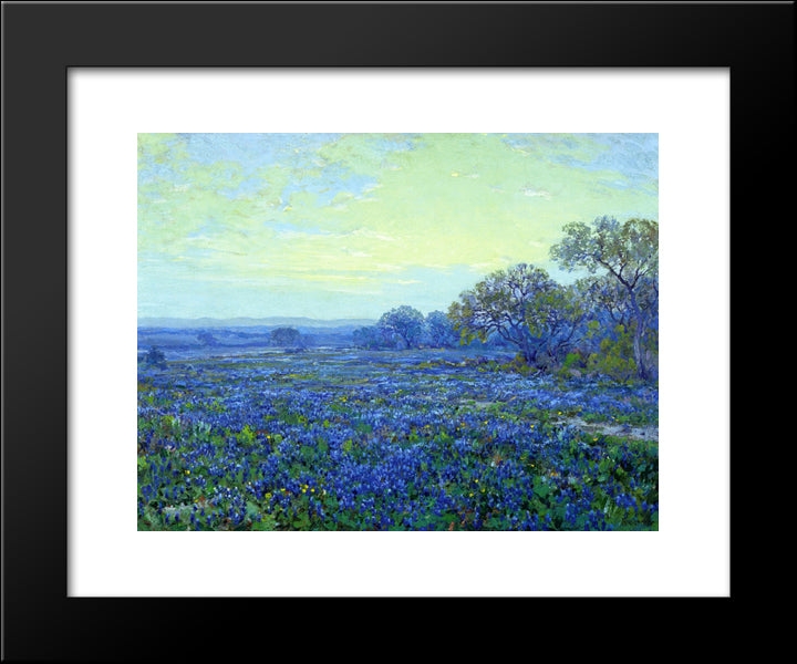 Field Of Bluebonnets Under Cloudy Sky 20x24 Black Modern Wood Framed Art Print Poster by Onderdonk, Robert Julian