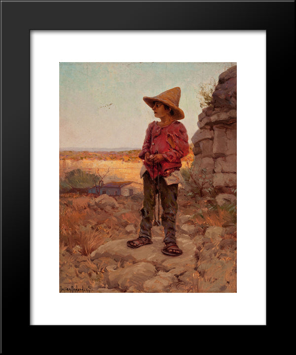 Goat Herder At The San Antonio Quarry 20x24 Black Modern Wood Framed Art Print Poster by Onderdonk, Robert Julian