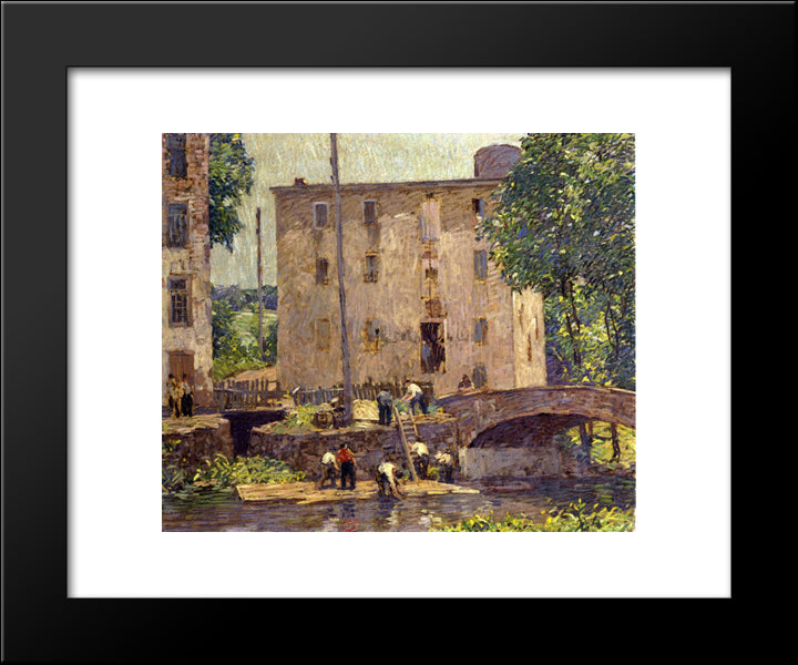 Repairing The Bridge 20x24 Black Modern Wood Framed Art Print Poster by Spencer, Robert