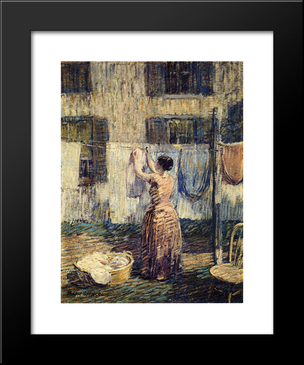 Woman Hanging Out Clothes 20x24 Black Modern Wood Framed Art Print Poster by Spencer, Robert