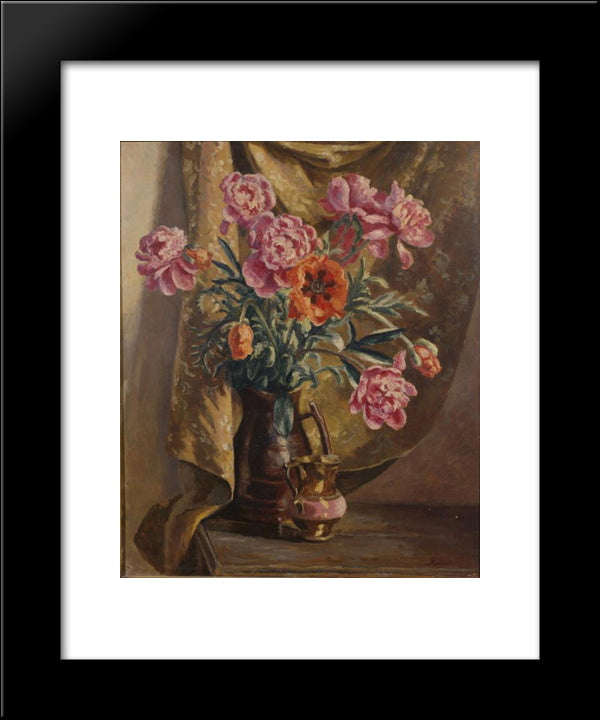 Peonies And Poppies 20x24 Black Modern Wood Framed Art Print Poster by Fry, Roger