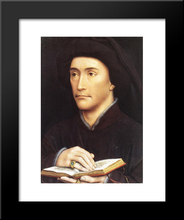 Man Holding Book 20x24 Black Modern Wood Framed Art Print Poster by van der Weyden, Rogier