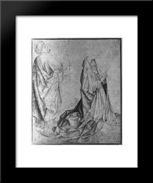 The Virgin Kneeling And Praying Behind St. Peter 20x24 Black Modern Wood Framed Art Print Poster by van der Weyden, Rogier