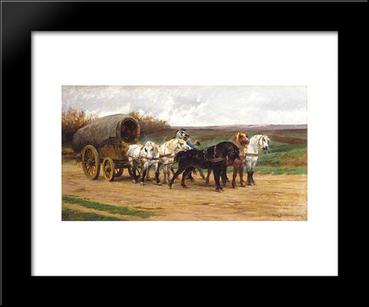 A Waggon And A Team Of Horses 20x24 Black Modern Wood Framed Art Print Poster by Bonheur, Rosa