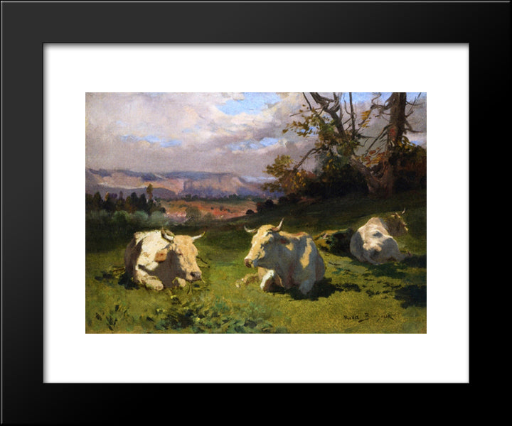 Cows Resting 20x24 Black Modern Wood Framed Art Print Poster by Bonheur, Rosa