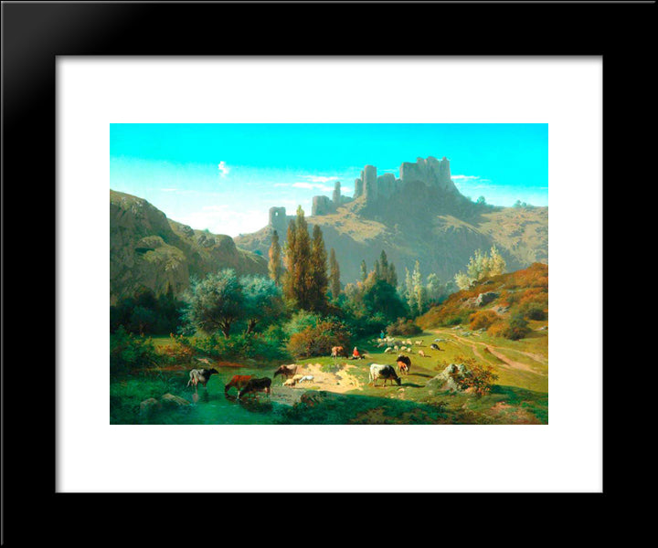 Landscape With Cattle 20x24 Black Modern Wood Framed Art Print Poster by Bonheur, Rosa