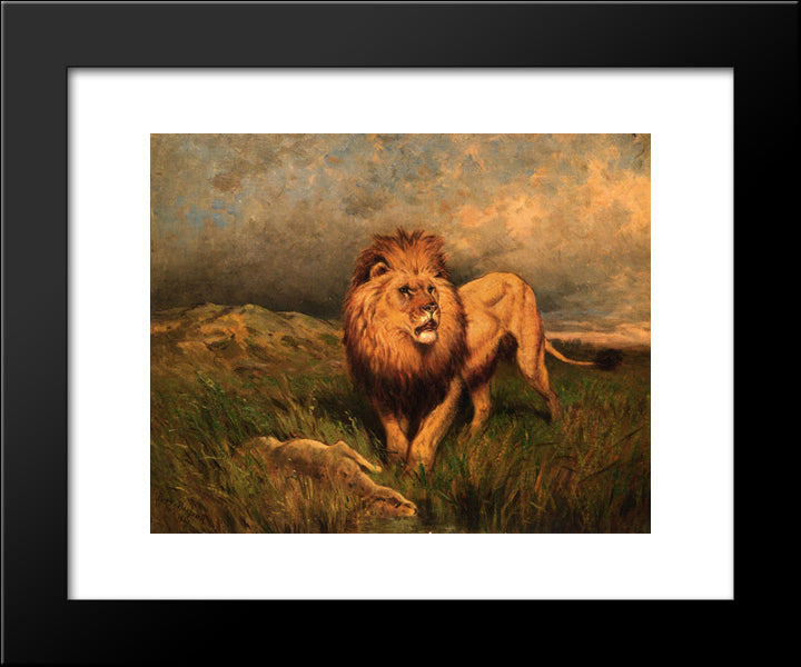 Lion And Prey (Also Known As The Kill) 20x24 Black Modern Wood Framed Art Print Poster by Bonheur, Rosa