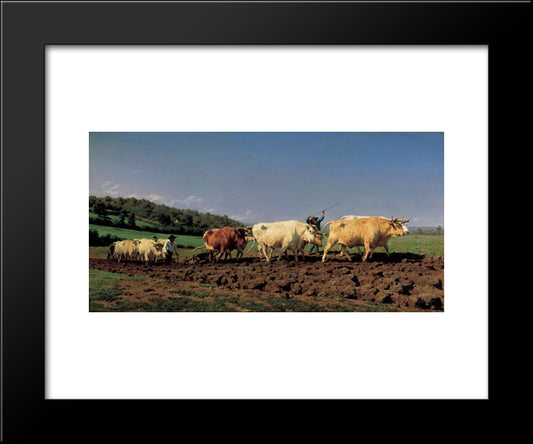 Plowing In The Nivernais 20x24 Black Modern Wood Framed Art Print Poster by Bonheur, Rosa