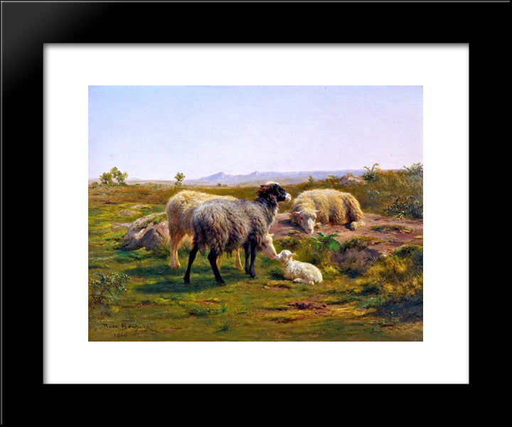 Sheep And A Lamb 20x24 Black Modern Wood Framed Art Print Poster by Bonheur, Rosa