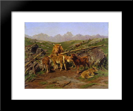 Weaning The Calves 20x24 Black Modern Wood Framed Art Print Poster by Bonheur, Rosa