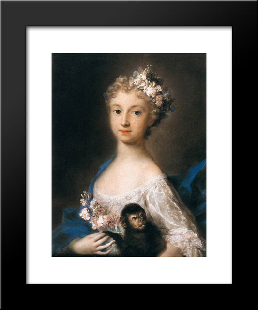 Young Girl Holding A Monkey 20x24 Black Modern Wood Framed Art Print Poster by Carriera, Rosalba