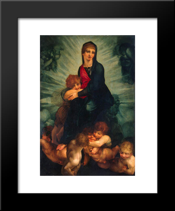 Madonna And Child With Putti 20x24 Black Modern Wood Framed Art Print Poster by Fiorentino, Rosso