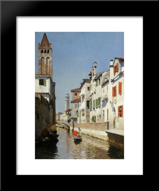 A Canal Scene, Venice 20x24 Black Modern Wood Framed Art Print Poster by Santoro, Rubens