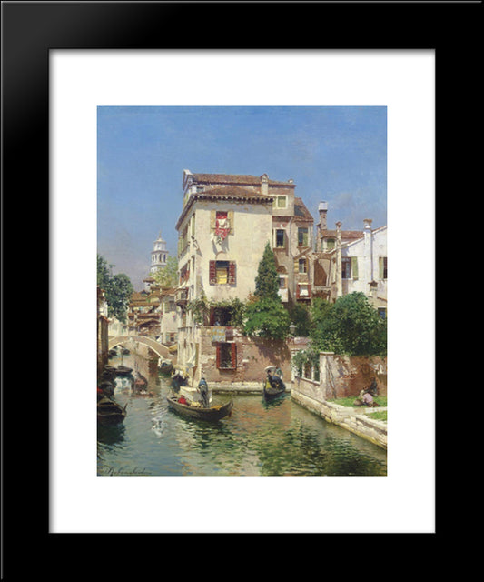 Gondoliers On A Venetian Canal 20x24 Black Modern Wood Framed Art Print Poster by Santoro, Rubens