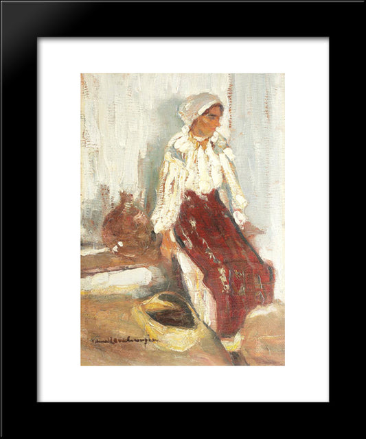 Peasant Woman On Bench 20x24 Black Modern Wood Framed Art Print Poster by Schweitzer Cumpana, Rudolf