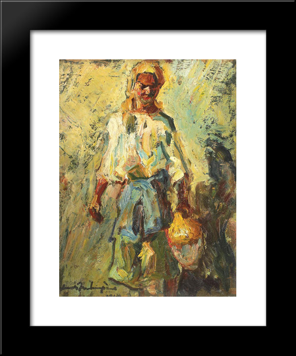 Peasant Woman With Jar 20x24 Black Modern Wood Framed Art Print Poster by Schweitzer Cumpana, Rudolf