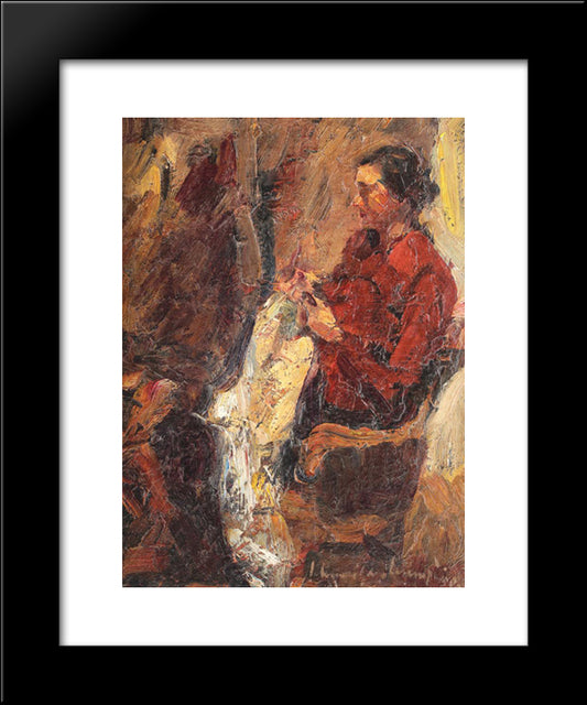 The Wife Of The Artist, Sewing 20x24 Black Modern Wood Framed Art Print Poster by Schweitzer Cumpana, Rudolf