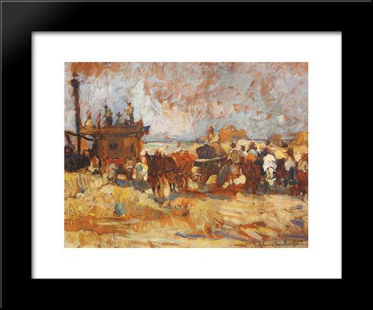 Wheat Dispensation (Malaxa'S Threshing Machine) 20x24 Black Modern Wood Framed Art Print Poster by Schweitzer Cumpana, Rudolf