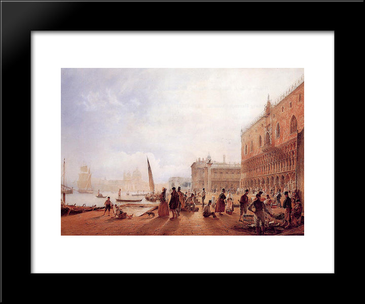 Figures On The Riva Degli Schiavone 20x24 Black Modern Wood Framed Art Print Poster by Alt, Rudolf von