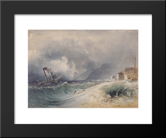 Storm On Lake Garda 20x24 Black Modern Wood Framed Art Print Poster by Alt, Rudolf von