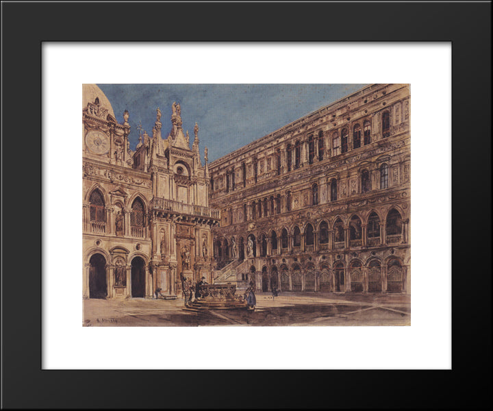 The Courtyard Of The Doge'S Palace In Venice 20x24 Black Modern Wood Framed Art Print Poster by Alt, Rudolf von