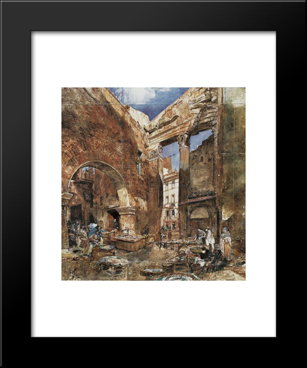 The Fish Market In Rome 20x24 Black Modern Wood Framed Art Print Poster by Alt, Rudolf von