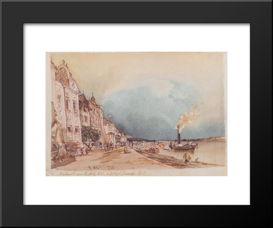 The Landing Site In Stein An Der Donau 20x24 Black Modern Wood Framed Art Print Poster by Alt, Rudolf von