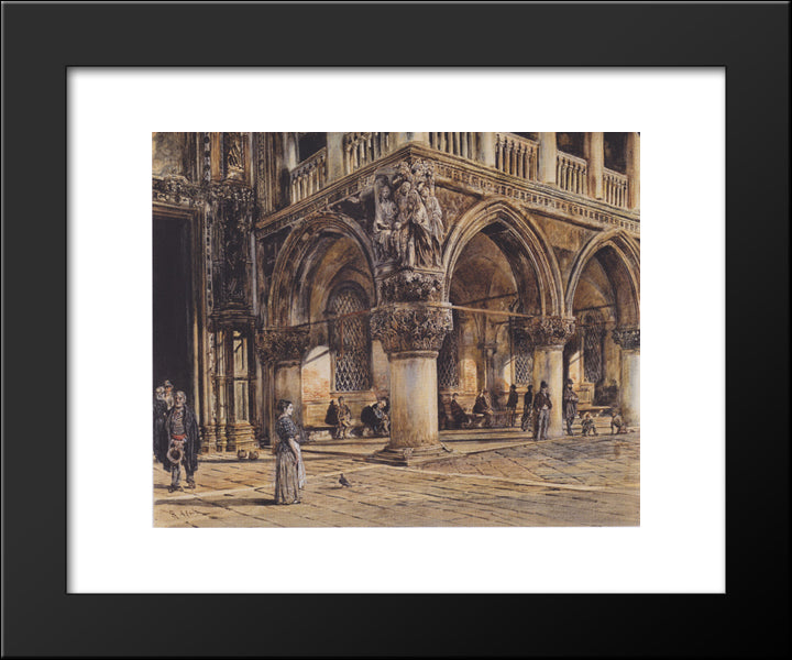 View Of The Ducal Palace In Venice 20x24 Black Modern Wood Framed Art Print Poster by Alt, Rudolf von