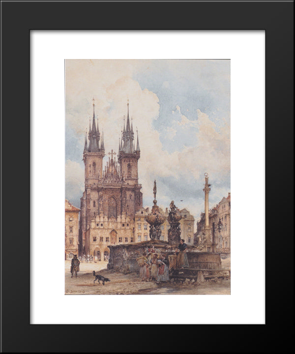 View Of The Old Town Square With The Church In Prague They 20x24 Black Modern Wood Framed Art Print Poster by Alt, Rudolf von