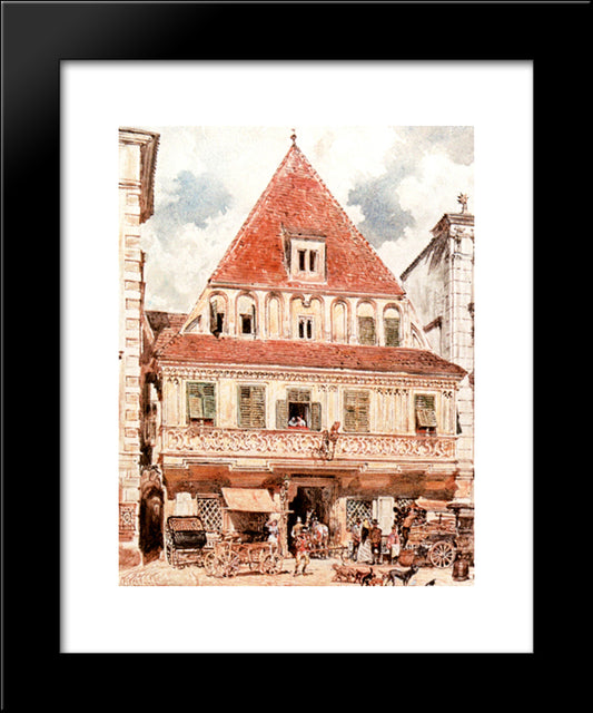 Watercolour Of Steyr Bummerlhaus 20x24 Black Modern Wood Framed Art Print Poster by Alt, Rudolf von