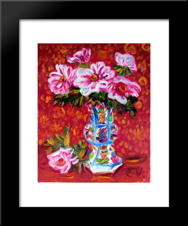 Peonies In A Chinese Vase 20x24 Black Modern Wood Framed Art Print Poster by Umehara, Ryuzaburo