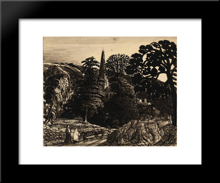 A Church Among Trees 20x24 Black Modern Wood Framed Art Print Poster by Palmer, Samuel