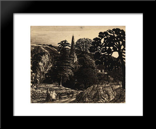 A Church Among Trees 20x24 Black Modern Wood Framed Art Print Poster by Palmer, Samuel