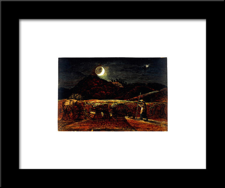 A Cornfield By Moonlight With The Evening Star 20x24 Black Modern Wood Framed Art Print Poster by Palmer, Samuel