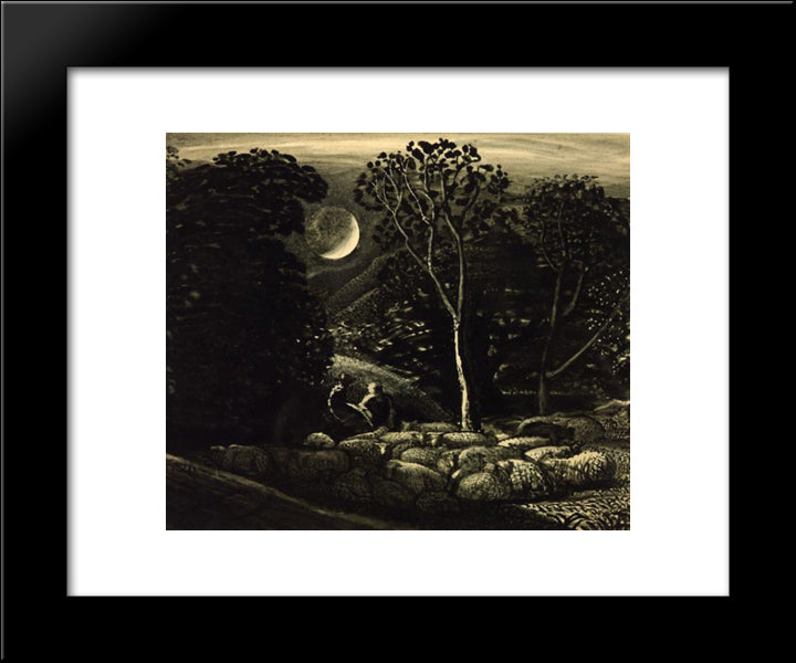 Moonlight, A Landscape With Sheep 20x24 Black Modern Wood Framed Art Print Poster by Palmer, Samuel