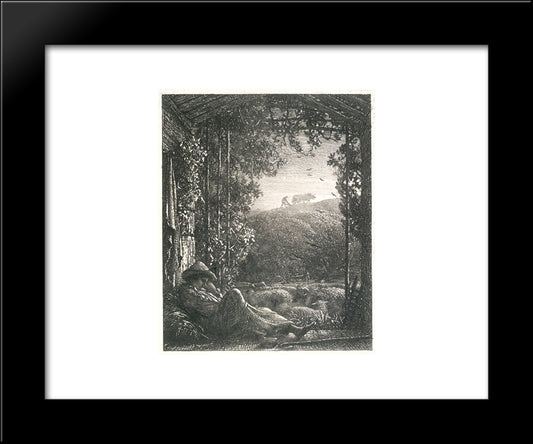 The Sleeping Shepherd - Early Morning 20x24 Black Modern Wood Framed Art Print Poster by Palmer, Samuel