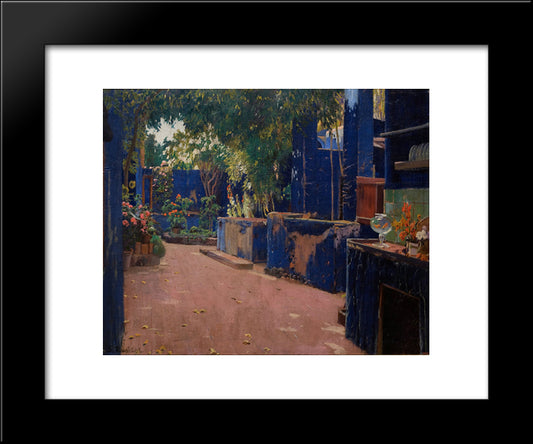 Blue Courtyard, Arenys De Munt 20x24 Black Modern Wood Framed Art Print Poster by Rusinol, Santiago