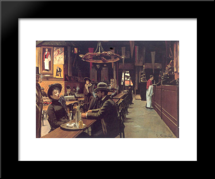 Cafe Des Incoherents, Montmartre 20x24 Black Modern Wood Framed Art Print Poster by Rusinol, Santiago